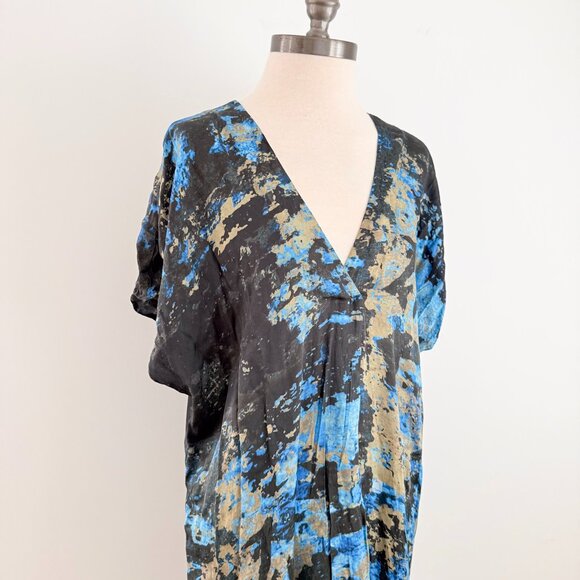 Beatrice .b Kaftan Midi Dress Small (4) Printed Pattern Blue Black Gold - Picture 3 of 11